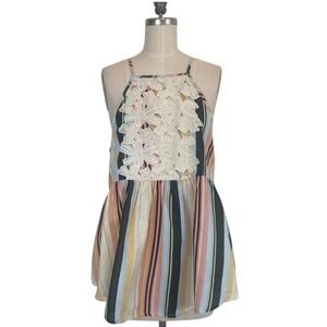 Taylor‎ & Sage Tunic Top Halter Sleeveless Stripe Floral Lace Linen Blend Boho M